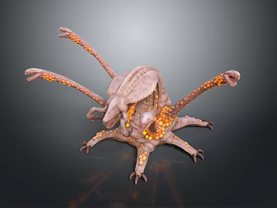 Grayish Brown Sci Fi Fantasy Game Movie Character With Multiple Tentacles And Orange Glowing Tips 3d model