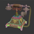Vintage Brass Antique Telephone with Intricate Carvings Decorative Base and Cord