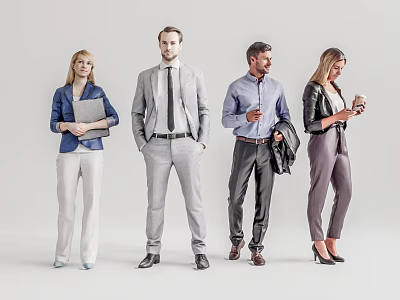Group of Business Professionals Standing Together With Folder Coffee Cup And Jacket 3d model