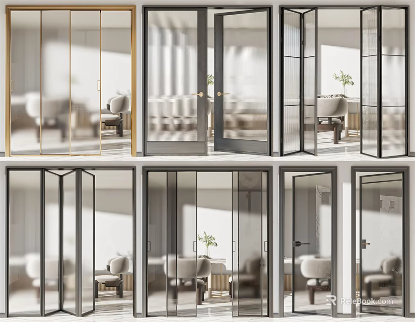 Different Types of Glass Doors With Frames For Interior Room Decoration 3d model 