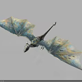 Fantasy Character Dragon Mythical Creature with Blue White Patterned Wings in Flying Stance