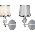 Modern Pair of Wall Sconces with Fabric Lampshades and Crystal Accents