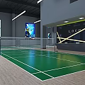 Indoor Badminton Court With Green Floor And White Lines In Sports Gymnasium 3d model