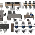 Various Modern Office Desks With Ergonomic Chairs And Workstation Configurations 3d model