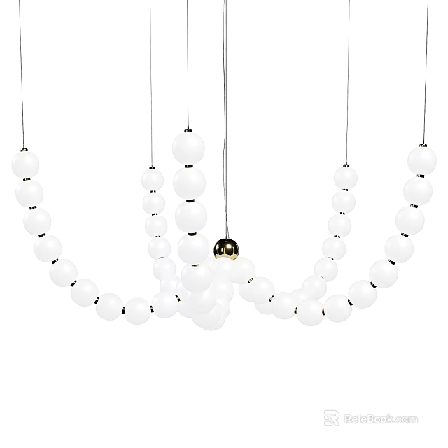 Contemporary White Beaded Chandelier With Hanging Gold Accent Sphere Design 3d model 