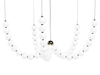 Contemporary White Beaded Chandelier With Hanging Gold Accent Sphere Design 3d model