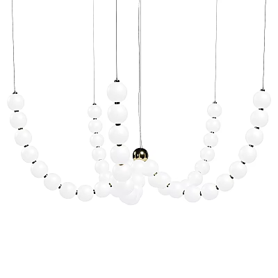 Contemporary White Beaded Chandelier With Hanging Gold Accent Sphere Design 3d model