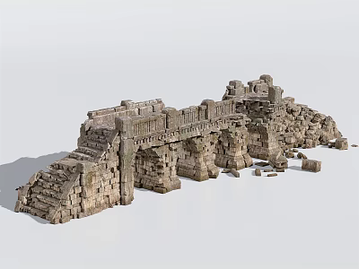 Ancient Stone Bridge with Stone Arches Steps and Historical Architectural Details 3d model