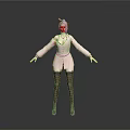 Female Character With Pink Hair Wearing Pink Coat Black Stockings And Black Shoes Standing 3d model