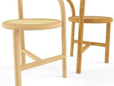 Two Minimalist Leisure Chairs With Wooden Frame And Wicker Seat Design 3d model