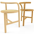 Two Minimalist Leisure Chairs With Wooden Frame And Wicker Seat Design