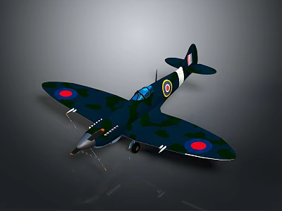 Vintage Military Fighter Aircraft Model With Camouflage Paint And Red Circle Markings 3d model