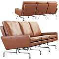 Three-seat sofa leather multi-seat sofa pillow 3d model