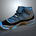 Stylish High Top Sneakers With Gray Upper Black Accents And Blue Reflective Soles
