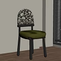 Stylish Modern Dining Chair With Floral Patterned Backrest And Green Velvet Seat