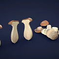 Fresh Vegetable Mushrooms 3D Rendered in Various Shapes and Sizes Against Dark Blue Background