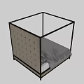 Modern Tufted Headboard Bed Frame With Metal Structure And Gray Bedding 3d model