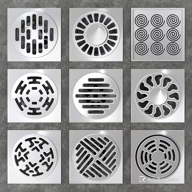 Modern Bathroom Floor Drains With Various Pattern Designs And Stainless Steel Finish 3d model 
