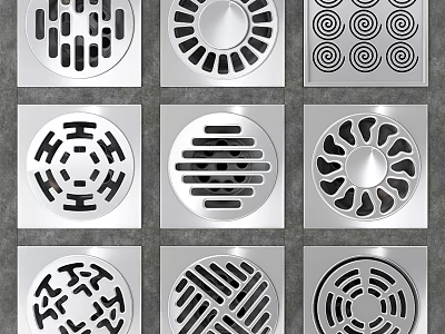 Modern Bathroom Floor Drains With Various Pattern Designs And Stainless Steel Finish 3d model