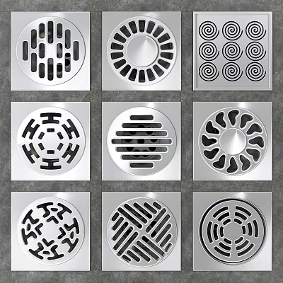 Modern Bathroom Floor Drains With Various Pattern Designs And Stainless Steel Finish 3d model