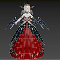 A Woman In Red Long Dress With Red Crown And Black Wings