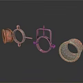Rusty Metal Parts Collection With Circular Rings And Square Support Brackets