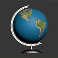 Blue World Globe With Brass Base And Rotating Metal Stand