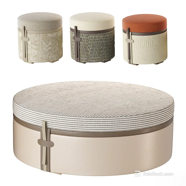 Stylish Round Upholstered Seats With Textured Fabric And Decorative Straps 3d model