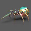 Ornate Fantasy Spider Like Creature With Golden Legs And Green Gem Details