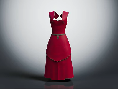 Stylish Red Sleeveless Long Dress With Belted Waist And Elegant Collar Design 3d model