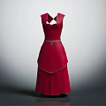 Stylish Red Sleeveless Long Dress With Belted Waist And Elegant Collar Design
