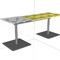 Modern Functional Table With Clear And Yellow Glass Top And Chrome Metal Legs