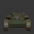 Military Combat Tank Featuring Green Camouflage Armor Cannon Barrel Turret Antenna Lights And Tracks