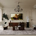 Modern Living Dining Room Interior With Chandelier Sofa Coffee Table And Plant