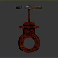 Rusty Red Valve With Blue Brown Handle And Metallic Body Structure