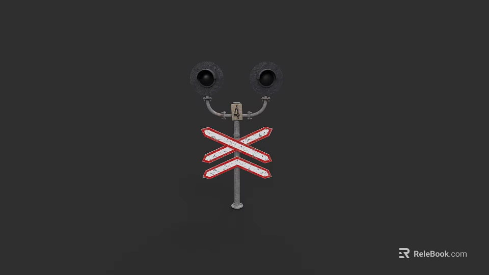 Train Railroad Crossing Sign With Warning Lights And Crossbuck Design 3d model 