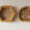 Wooden Hexagonal and Heart Shaped Carved Lattice Windows with Intricate Carvings and Geometric Patterns