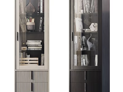 Modern Wooden Cabinet With Glass Doors Storage Space And Decorative Books Inside 3d model