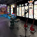 Modern Bar Interior Design With Chandeliers Stained Glass Windows Bar Stools And Stage Lights
