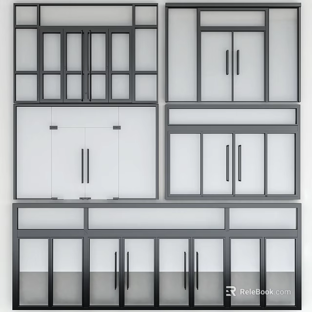 Modern Kitchen Cabinet Door Designs With Glass Panels And Black Frame Details 3d model 