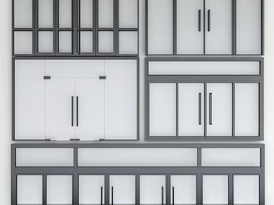 Modern Kitchen Cabinet Door Designs With Glass Panels And Black Frame Details 3d model