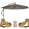 Outdoor Wicker Table And Chair Set With Sun Umbrella And Small Round Side Table