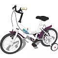 White And Purple Kids Bicycle With Training Wheels Wooden Handlebar And Colorful Letters