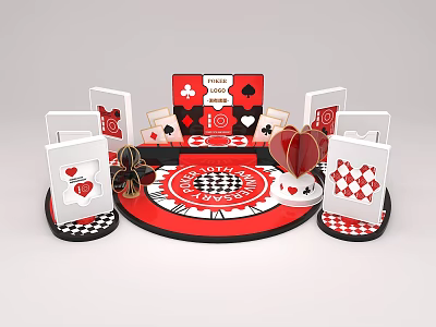 Poker Gaming Setup With Cards Chips Heart Decoration And Circular Table 3d model
