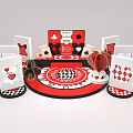 Poker Gaming Setup With Cards Chips Heart Decoration And Circular Table 3d model