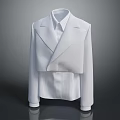 White Cropped Lapel Jacket With Striped Shirt Inner Soft Fabric Casual Style