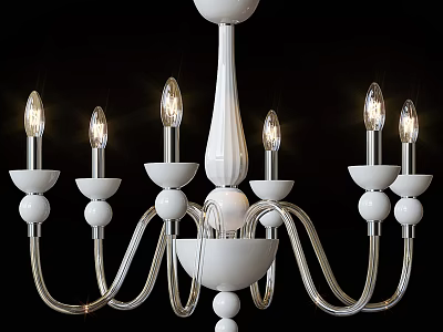 Elegant White Modern Chandelier With Curved Arms Decorative Balls And Illuminated Bulbs 3d model