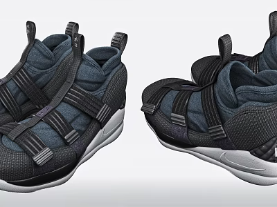 Dark Blue And Black Sneakers With Multiple Straps And White Sole Design 3d model