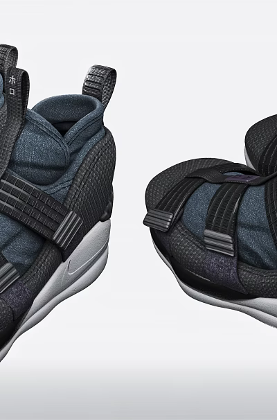 Dark Blue And Black Sneakers With Multiple Straps And White Sole Design 3d model