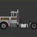 Classic Semi Truck With Silver Red Gold Stripes Chrome Grille And Exhaust Pipes